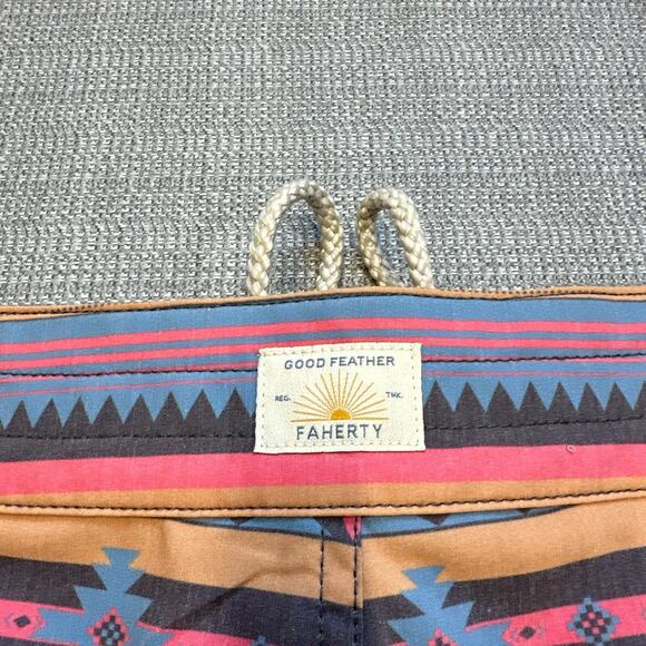 Faherty Board Shorts Mens 38 Fire Sky Aztek Swim Trunks Surfing‎ Huckberry New - Picture 10 of 11